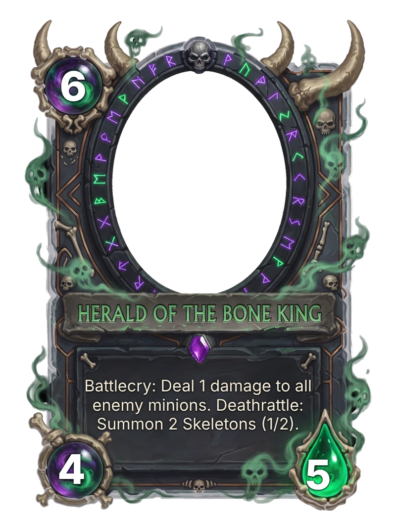 Herald of the Bone King, epic minion card: 6 mana, 4 attack, 5 health